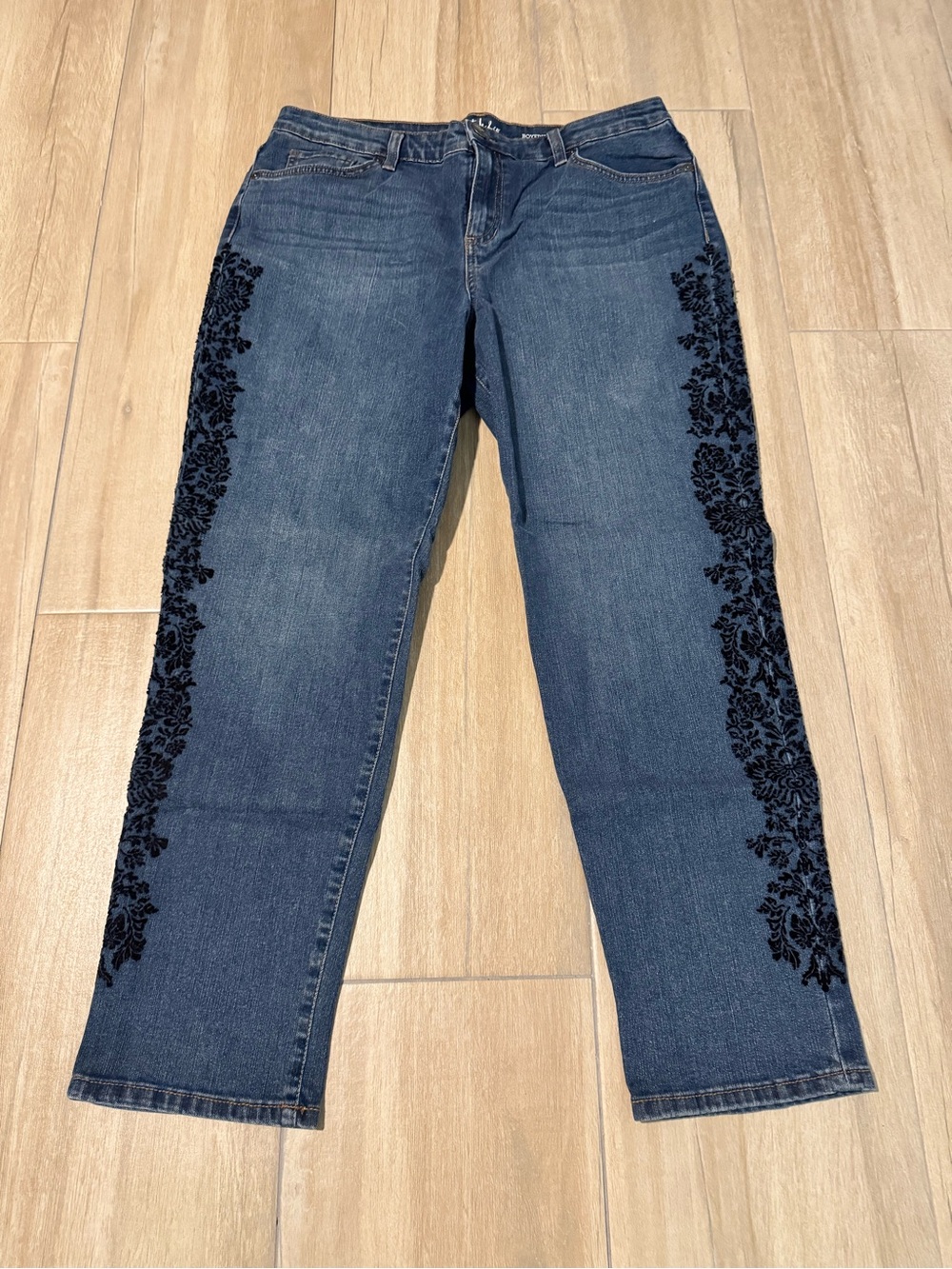 Style & Co. Dark Blue Straight-Leg Jeans with Black Side Embroidery